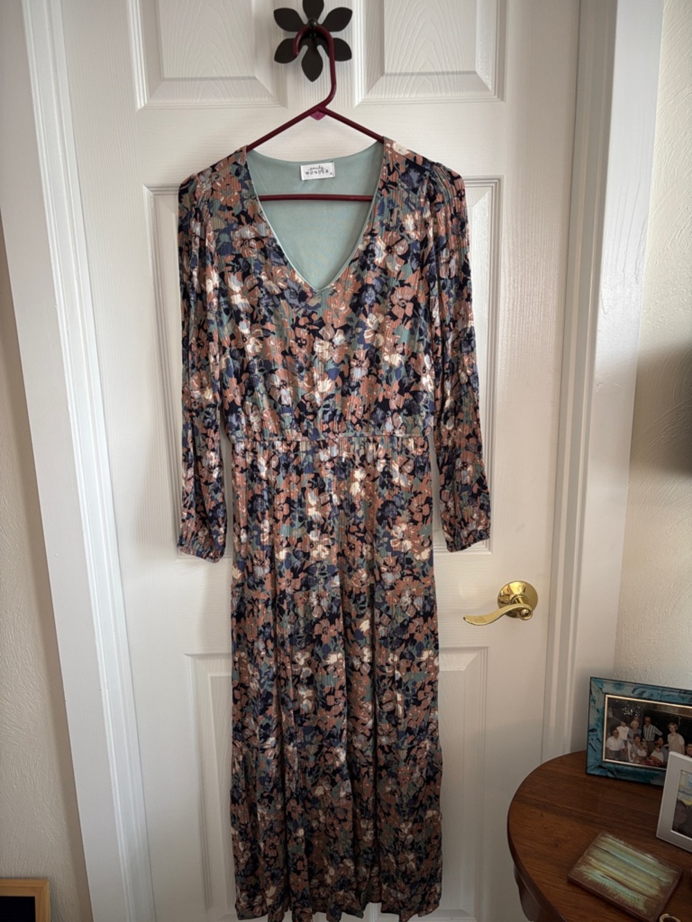 Emily Wonder Dusty Multicolor Floral Long Sleeve 3-tier Maxi Dress Size Small